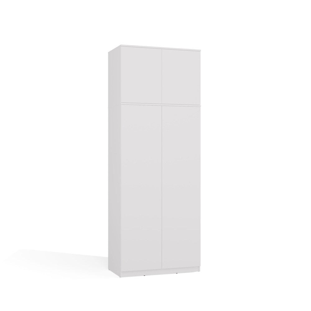 Kleiderschrank mit Aufsatz SD-90 Türen Ablagen WEISS für Garderobe Zimmer Büro