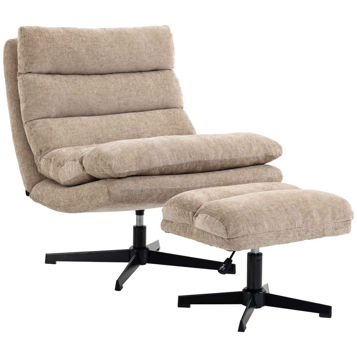 HOMCOM Loungesessel mit Fußhocker, drehbarer Chenille-Sessel mit höhenverstellbarem Fußhocker, dicker