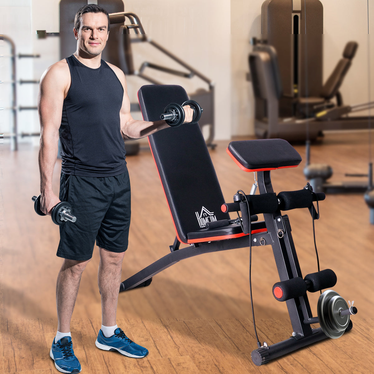 HOMCOM Multifunktion Hantelbank Kraftstation mit Feder Booster Trainingsbank Gewicht bis 120kg Schwarz – Produktabbildung 2