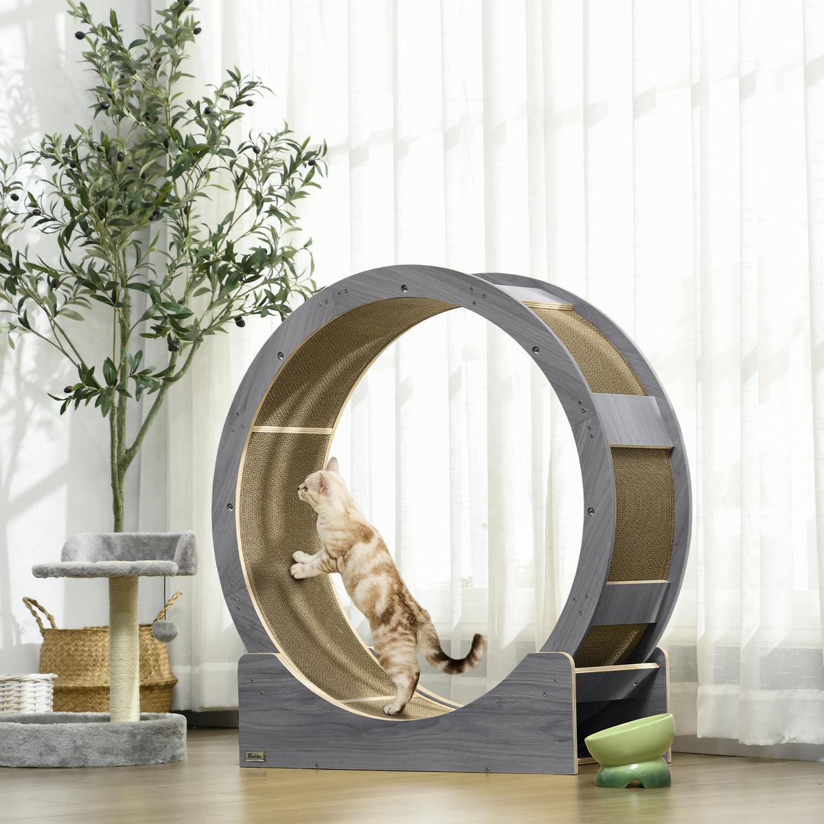 PawHut Katzenlaufrad, Laufrad für Katzen, 91 cm, mit Bremse, Kratzmatte, Katzenrad für gesunde Bewegung – Produktabbildung 2