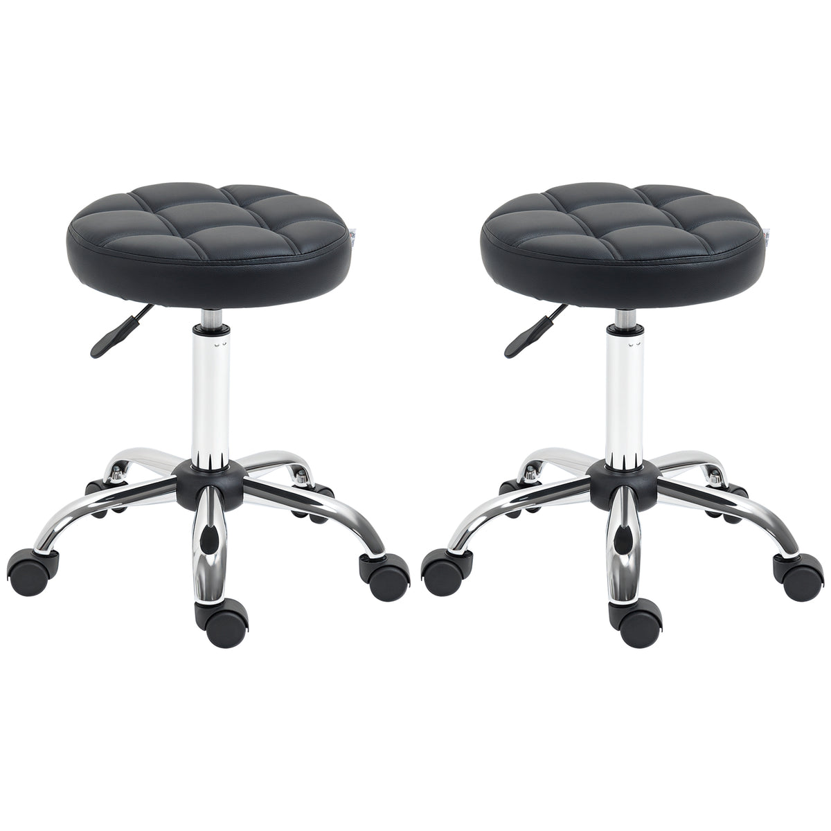 HOMCOM 2er-Set Rollhocker höhenverstellbar, Drehhocker 48-63 cm, Arbeitshocker 360° drehbar, Bürohocker für