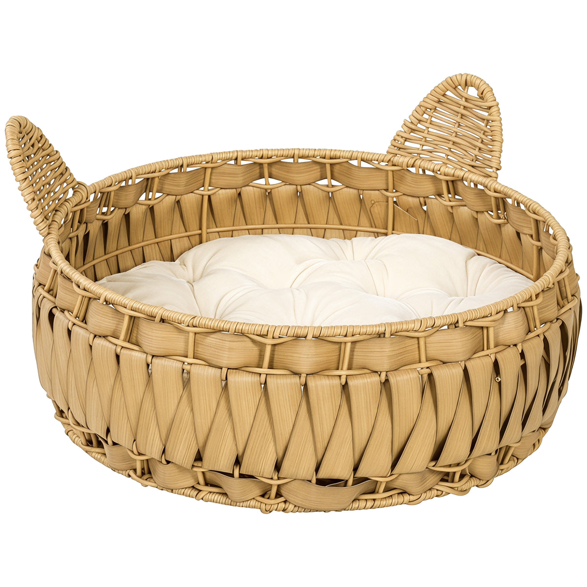 PawHut Katzenbett Rattan Katzenhöhle mit abnehmbares Kissen, Katzenkorb für Katzen bis 10 kg, 50 x 50 x 25