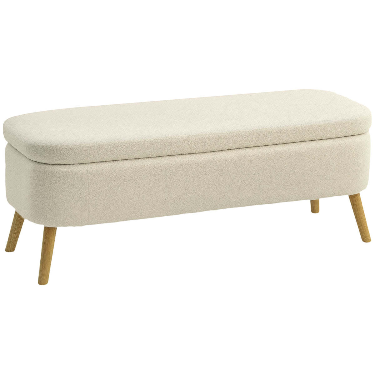 HOMCOM Aufbewahrungsbank, Sitzbank mit 65 L Stauraum, Teddy-Fleece-Stoff, Kautschukholz, 120 x 42 x 45 cm