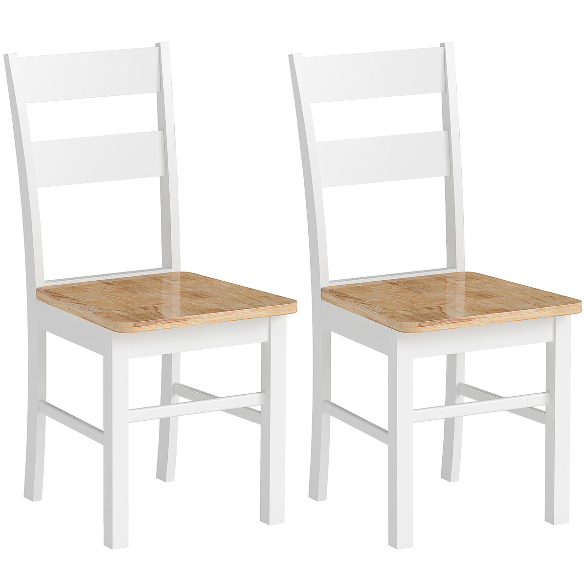 HOMCOM 2er-Set Küchenstühle, Kautschukholz, gebogene Sprossenlehne, Weiß