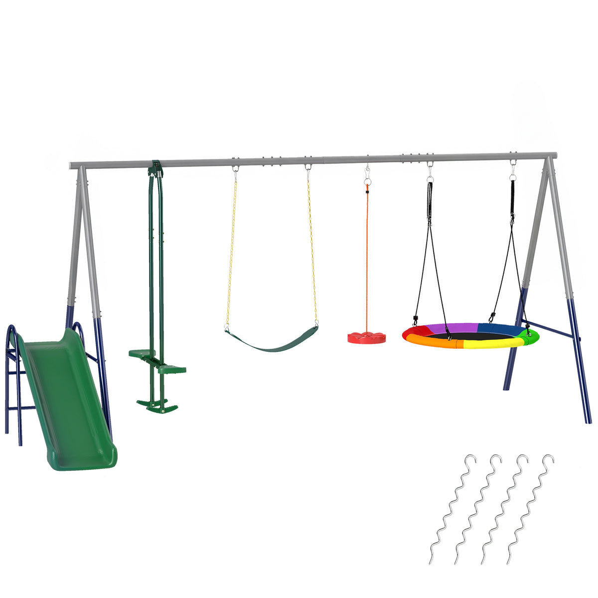 5 in 1 Schaukelgestell mit Rutsche höhenverstellbar Schaukelgerüst mit Nestschaukel 382x196 x203 cm