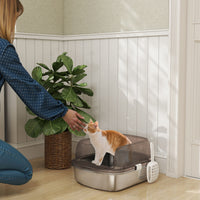 PawHut Katzenklo Edelstahl, Katzentoilette mit hohem Rand, Wanne, inklusive Schaufel, für große Katzen – Produktabbildung 2