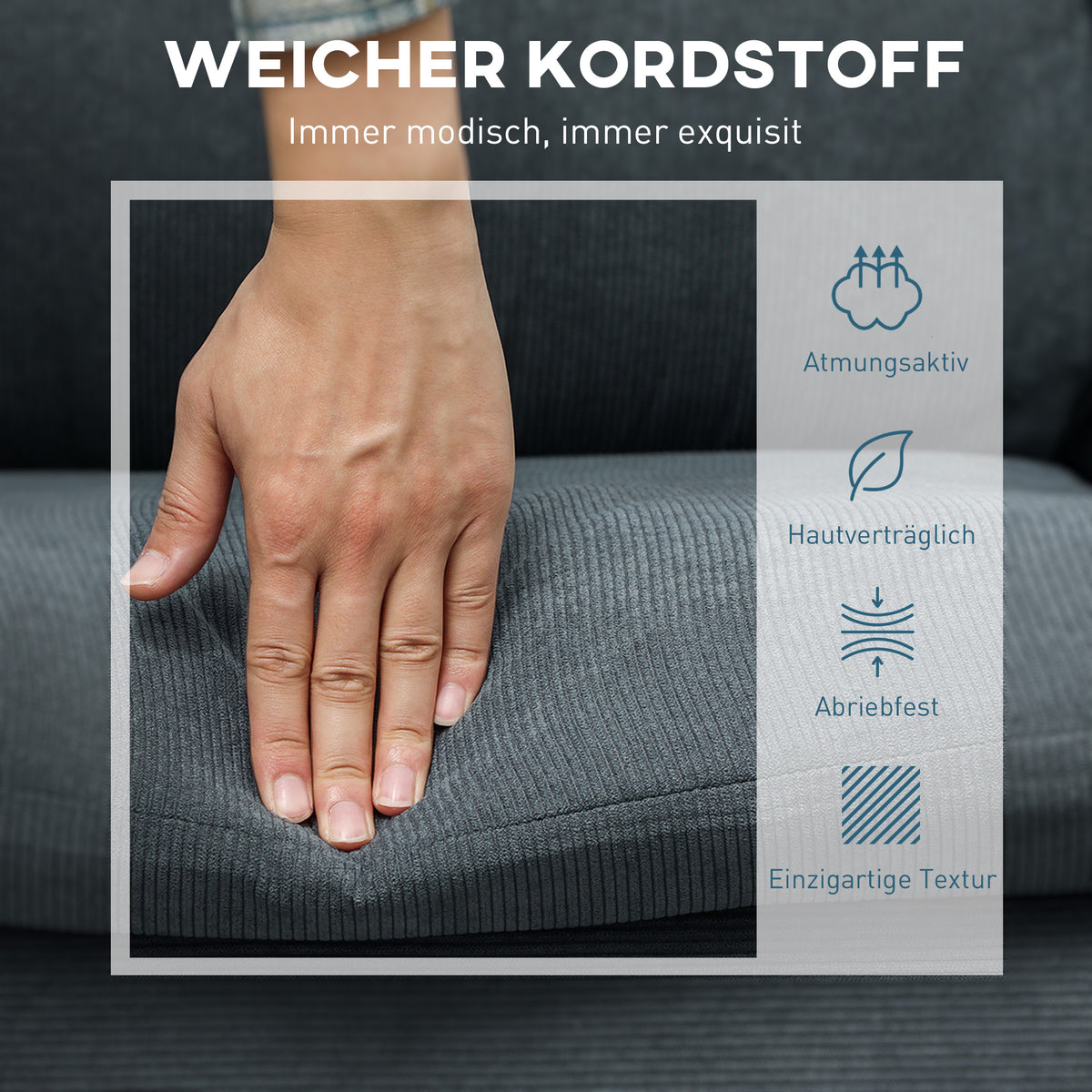 HOMCOM Ecksofa, 3-Sitzer-Sofa mit Fußhocker, Stoffbezug, L-förmiges Couch-Set, Dunkelgrau – Produktabbildung 6