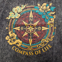 Nomad Sari Stonewashed Cotton T-Shirt - Compass of Life - Charcoal - XL