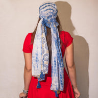Nomad Sari Summer Marbella Print Scarf - Blue with Gold (180x50cm)