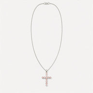 Indian Devotional Pendant - Silver Plated (45cm Chain)- Rose Quartz Crucifix