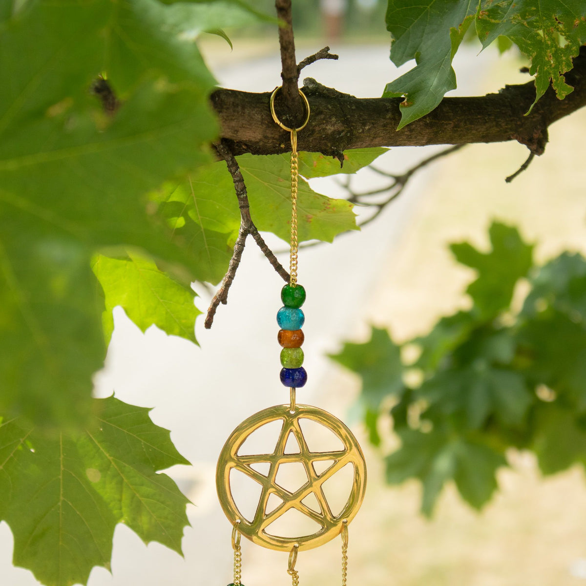 Indian Chimes - Brass Tri-Pentagram  - 7 Bells - 9.5x32cm