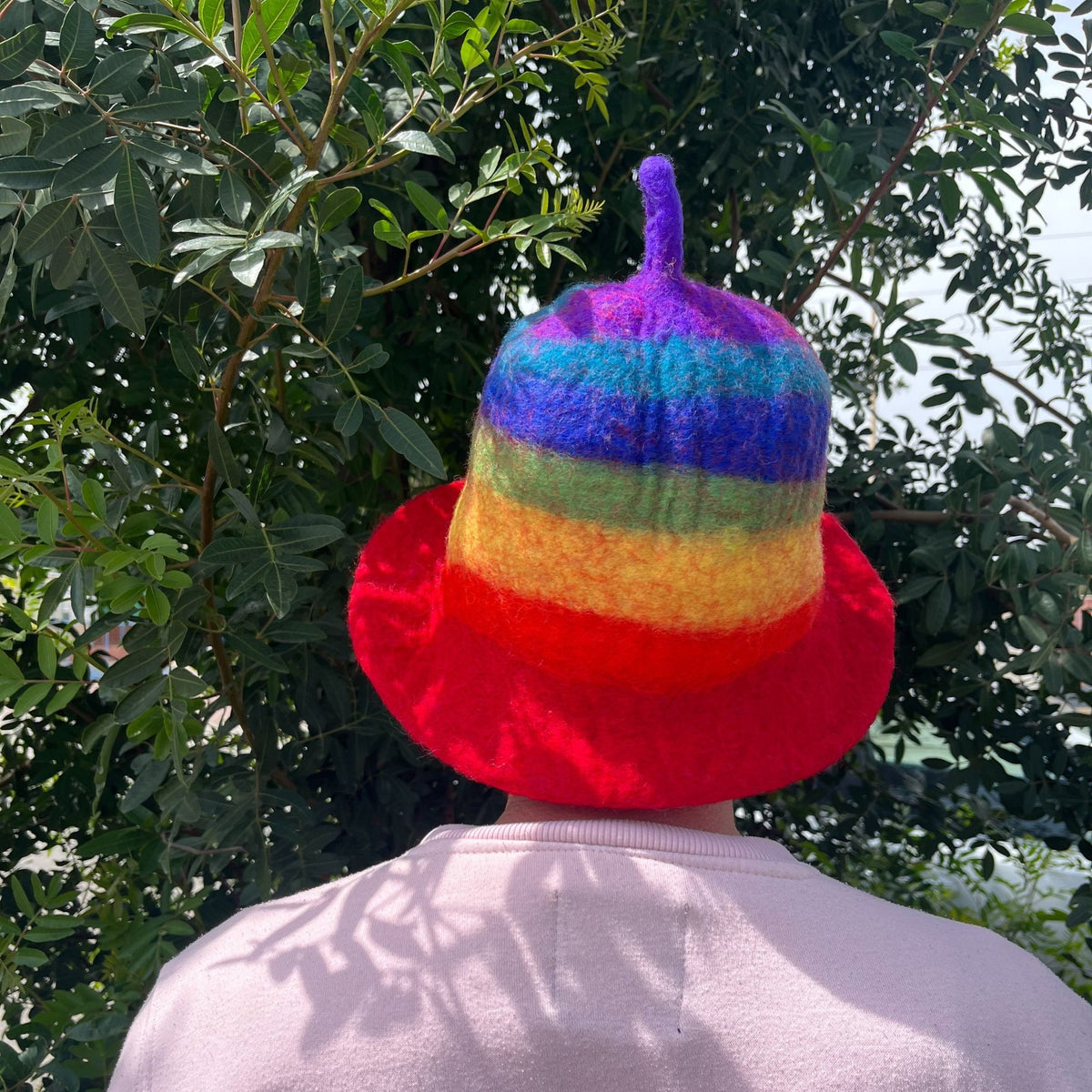 Felted Sauna Bowl Hat - Rainbow