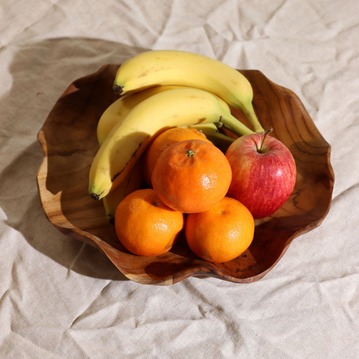 Smooth Round Teakwood Fruit Bowl - 28x5.5cm
