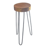 Albasia Wood Plant Stand - Natural & gold detail