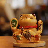 Solar Money Cat Wooden Base  - Gold moving Hand