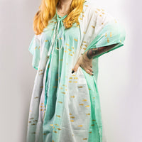 Nomad Sari On the Med Collection - Kaftan - White & Turquoise & Gold Fish Design