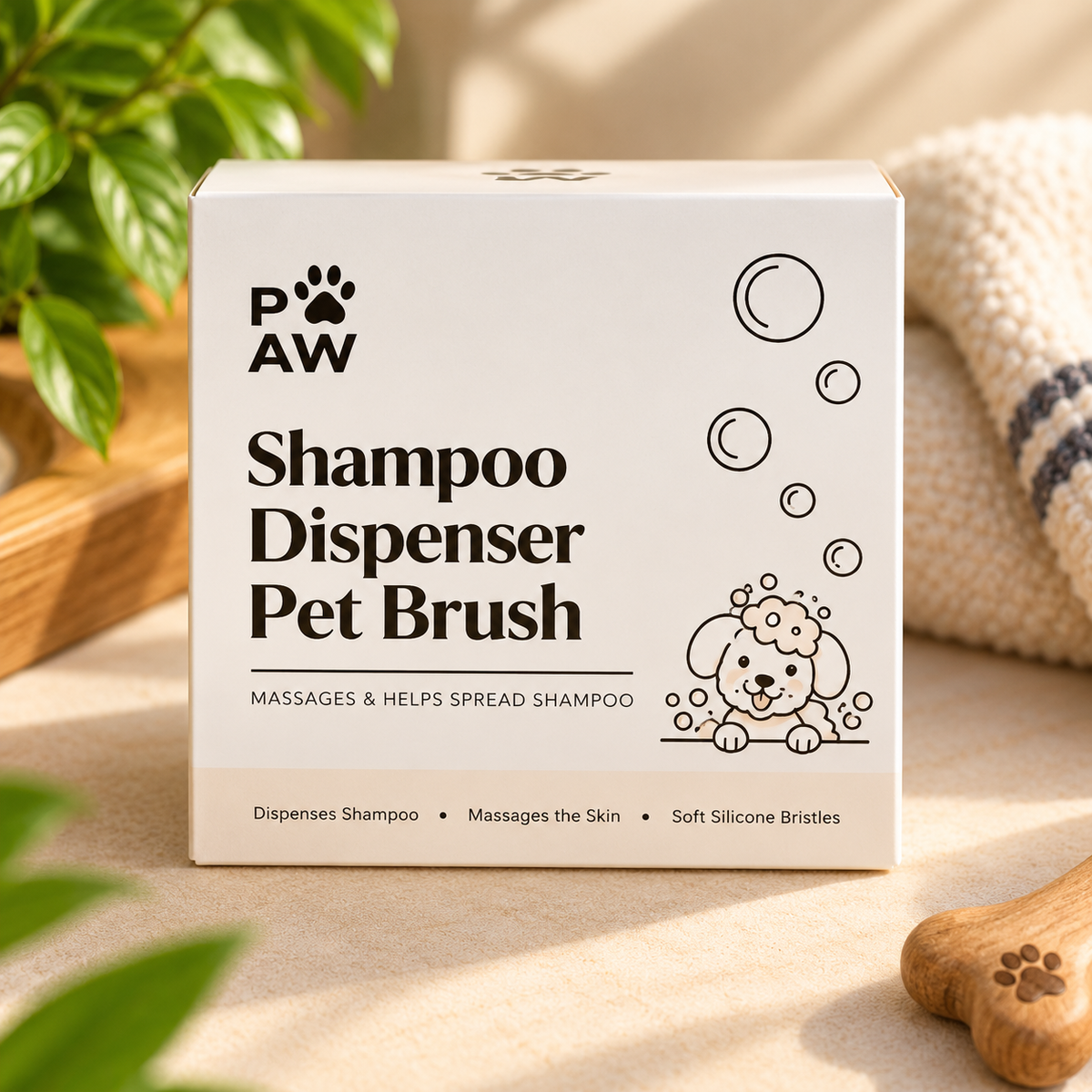 PAW Grooming Tools - Easy Wash Shampoo & Massage - Silicone Bristles