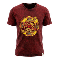 Nomad Sari Stonewashed Cotton T-Shirt - Dragon Mandala - Maroon - Large