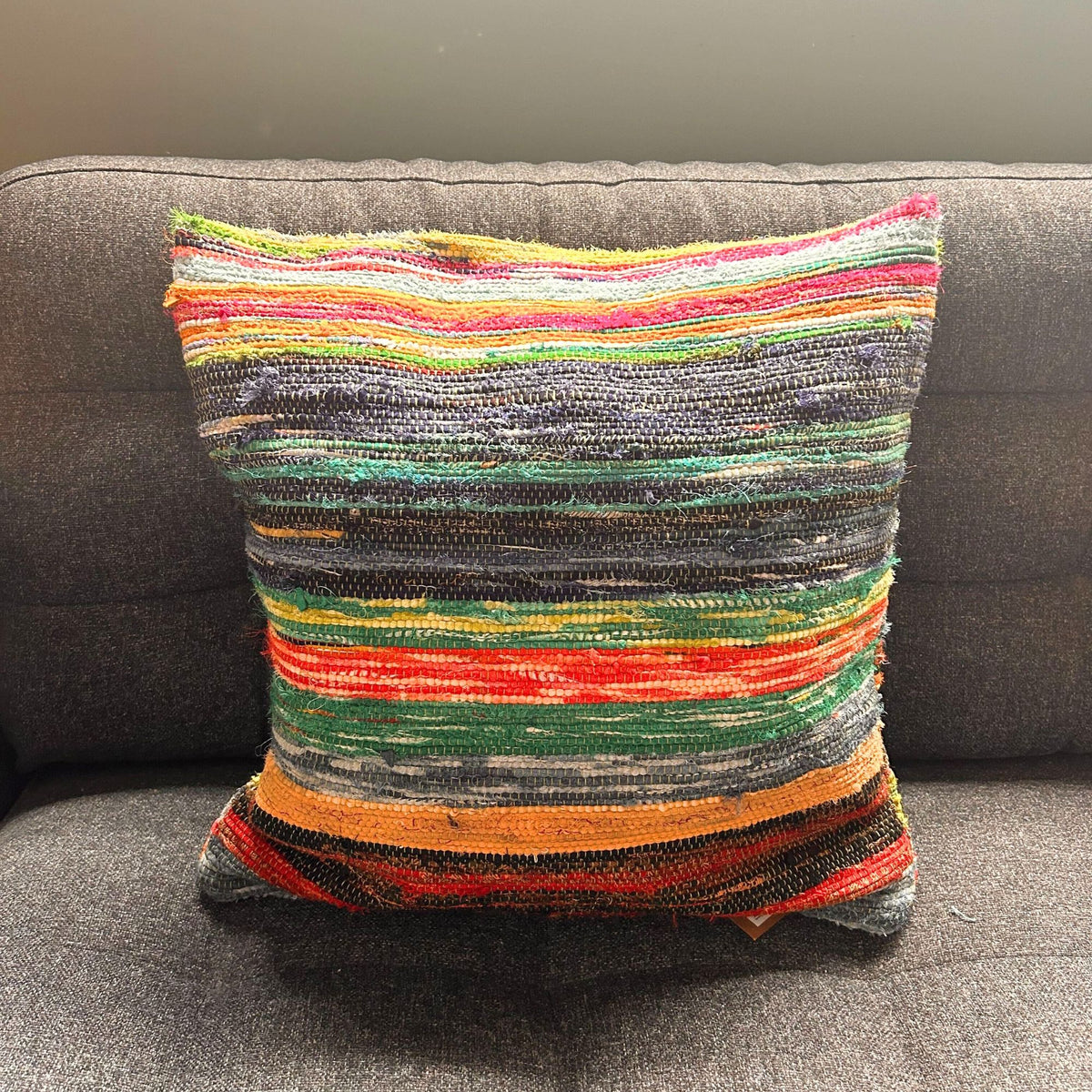 Rag Rug Cushion Covers - 40x40cm - Natural Greens