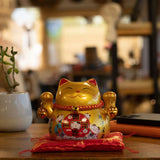 Ceramic Money Cat Bank - Gold on Cushion