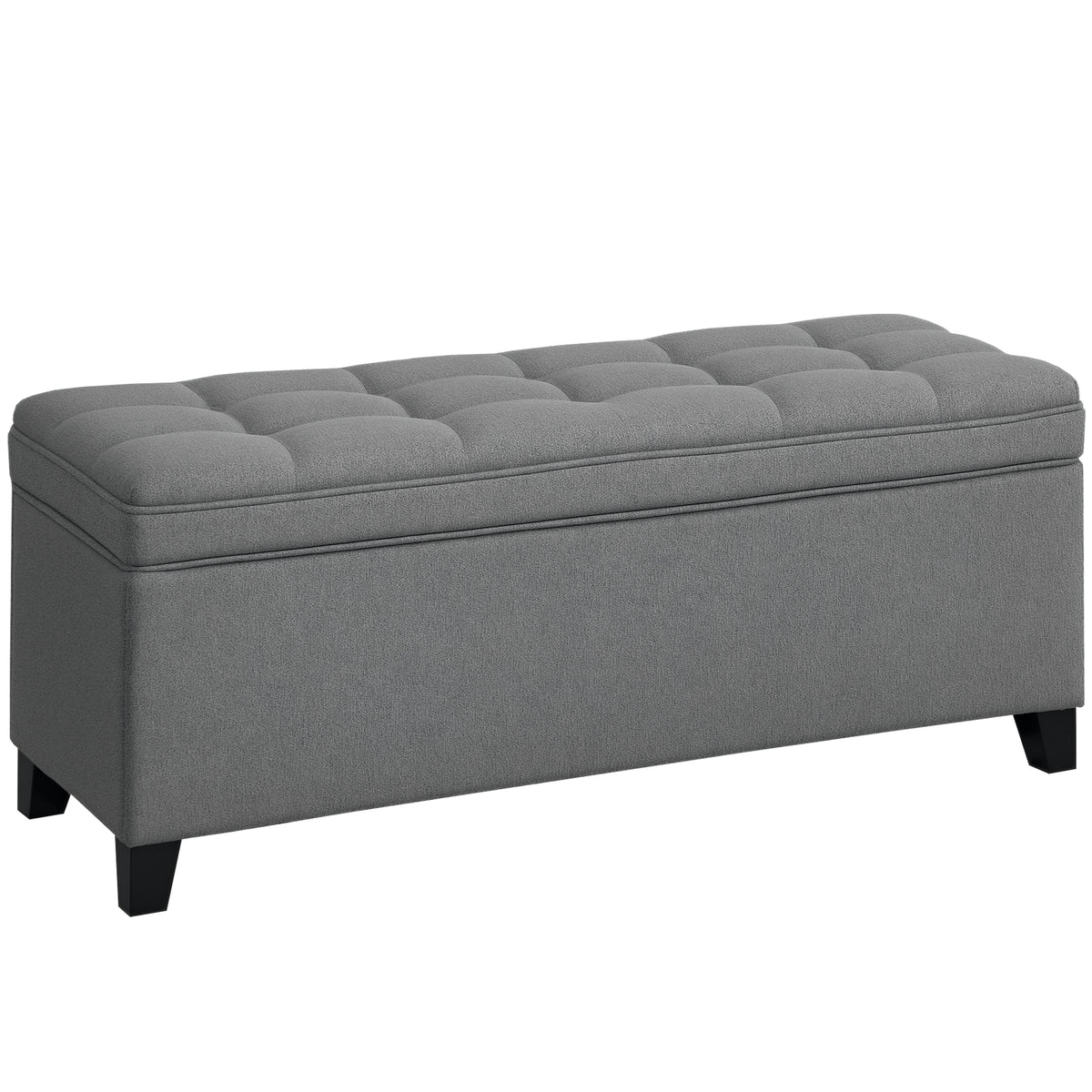 HOMCOM Sitzbank mit Stauraum, Polsterbank 120x40x48 cm mit Sicherheits-Scharniern, Leinenoptik, Dunkelgrau
