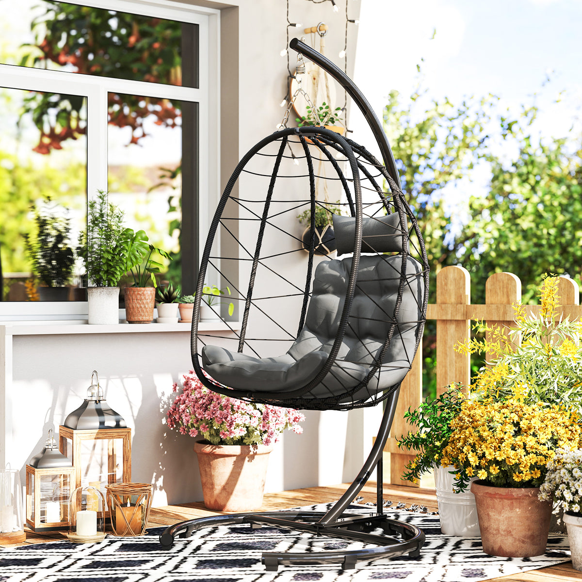 Outsunny Hängesessel Outdoor Hängesessel Egg Chair, wetterbeständig, inkl. Polster, 102 cm x 102 cm x – Produktabbildung 2