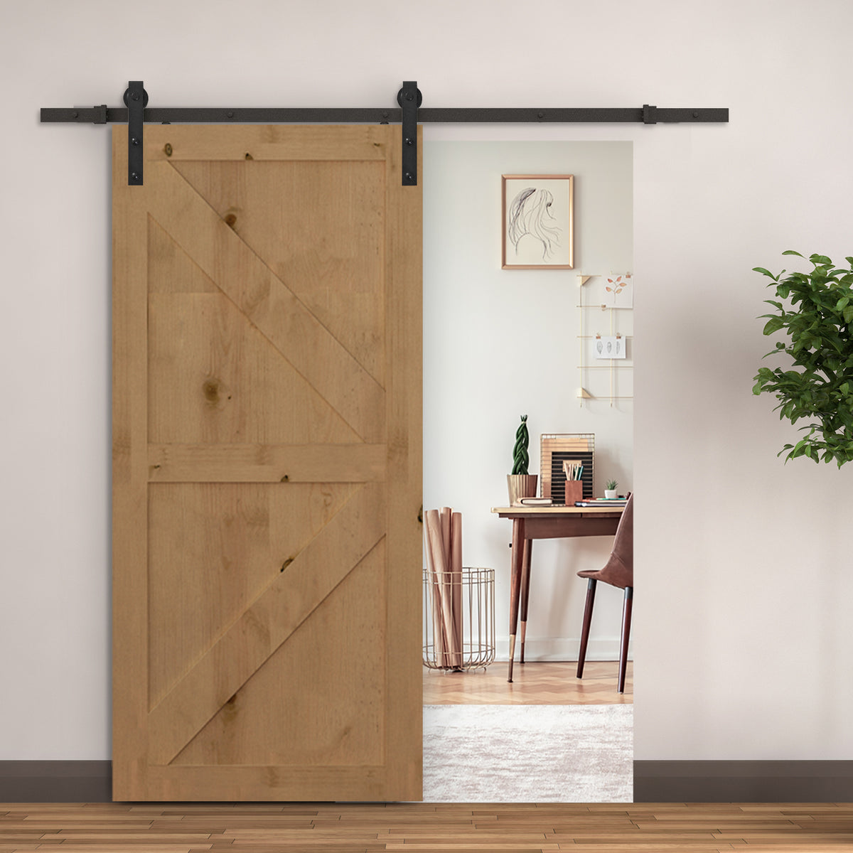 HOMCOM Gleitschienen-Bausatz für Schiebetür, bis 90 kg, Kohlenstoffstahl, 200 cm, Schwarz, inkl – Produktabbildung 2