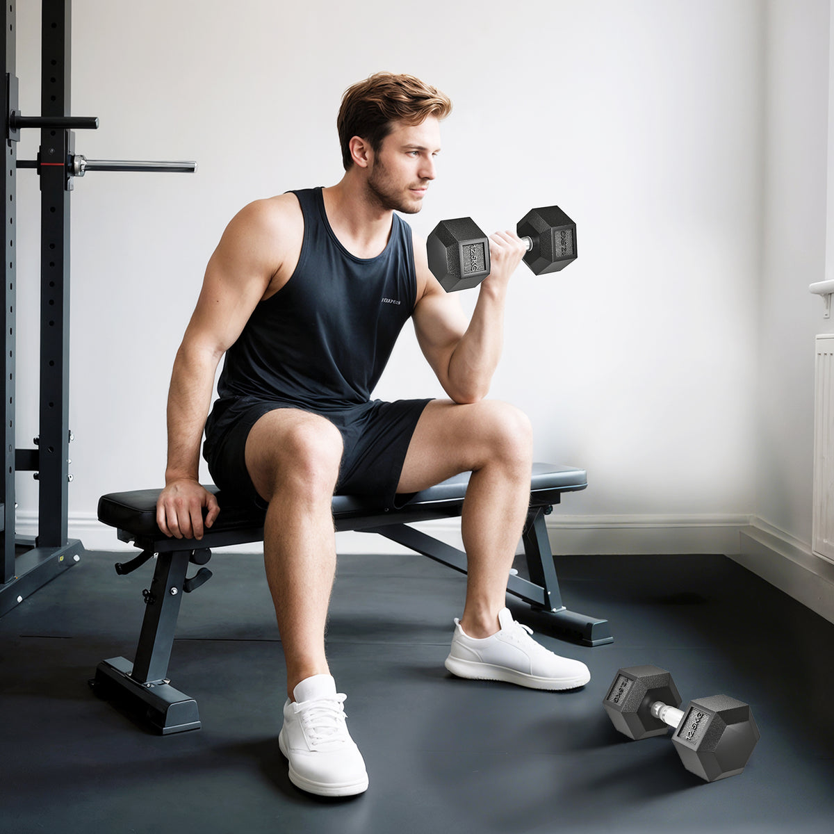 HOMCOM Hanteln mit gerändeltem Griff, Kurzhantel aus Gusseisen, 2 x 12,5 kg für Zuhause, Fitnessstudio – Produktabbildung 2