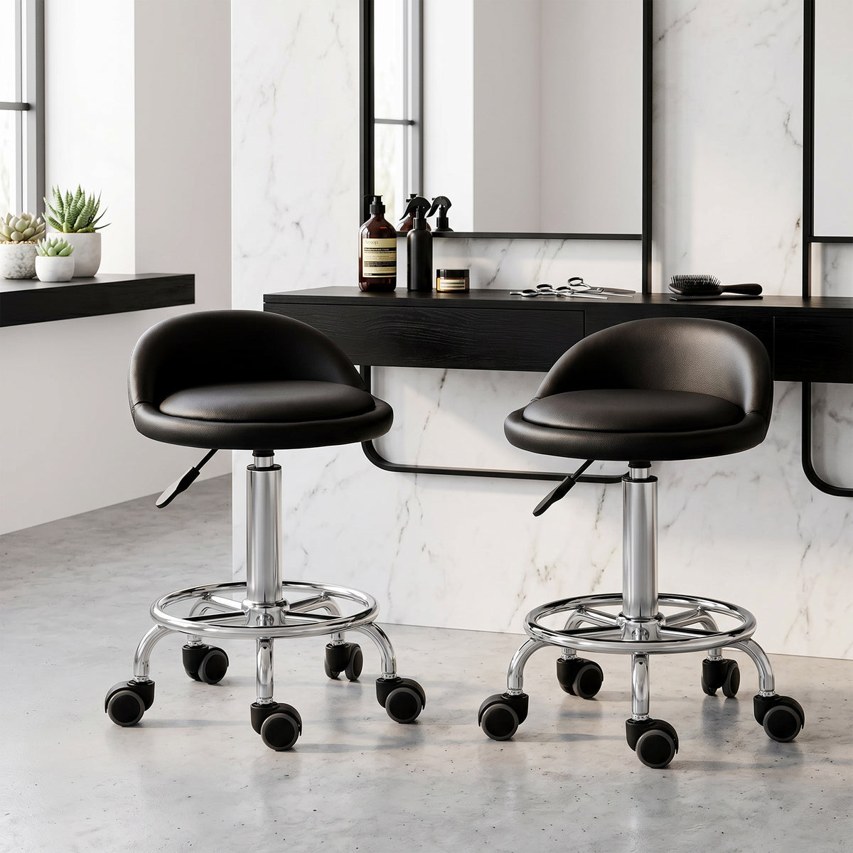 HOMCOM Rollhocker mit Rückenlehne 57-72 cm höhenverstellbar Drehhocker für Büro Salon Massage – Produktabbildung 2