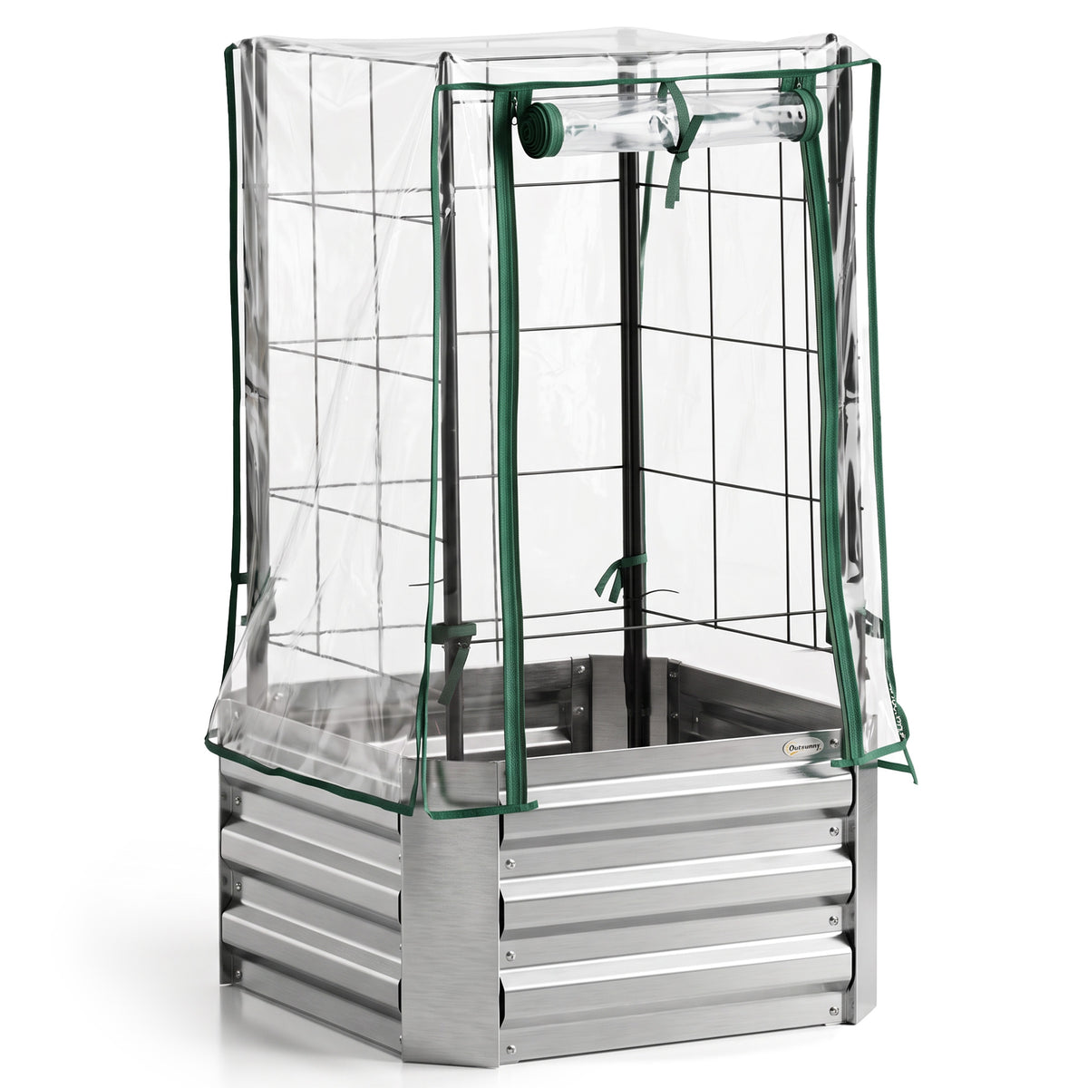 Outsunny Hochbeet, Gewächshaus, 3-tlg.-Set, mit Rankgitter, Kunststoffabdeckung, 53 x 53 x 90 cm