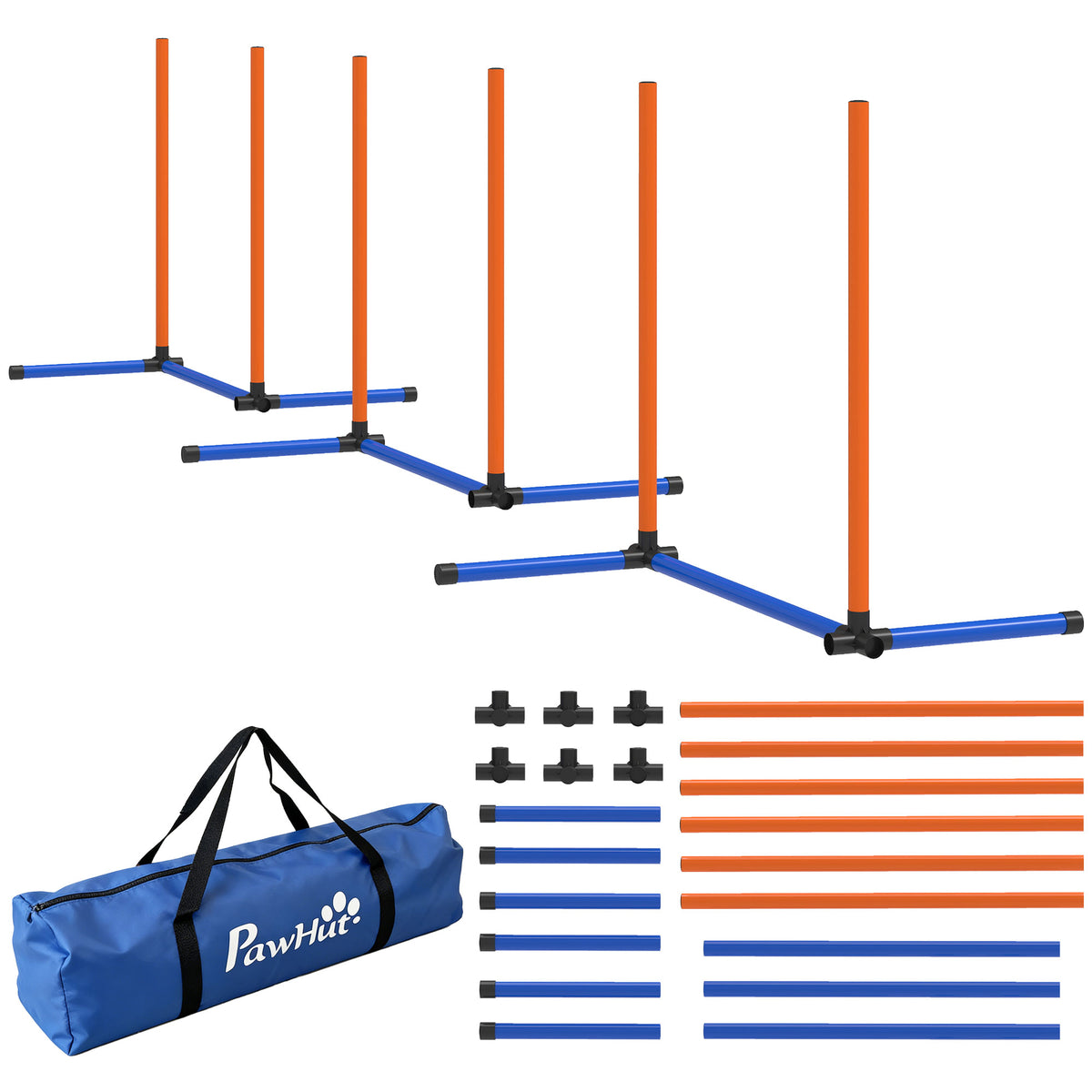 PawHut Agility Set Hunde 3-teiliges Agility Ausrüstung mit Slalomstangen Tragetasche Trainingsset für alle