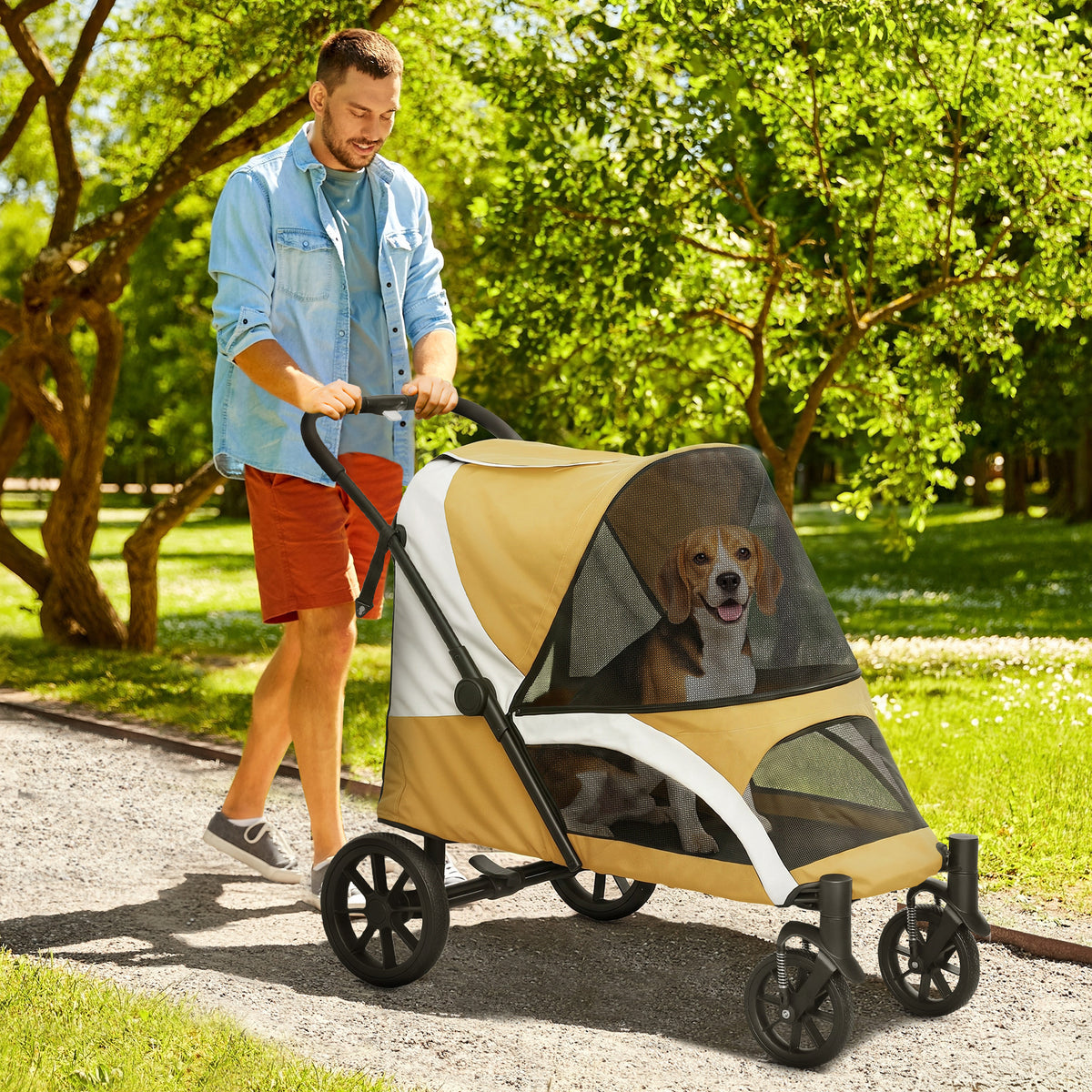 PawHut Hundewagen, Faltbarer Hundebuggy für mittelgroße Hunde, Haustierwagen mit 4 Rädern – Produktabbildung 2