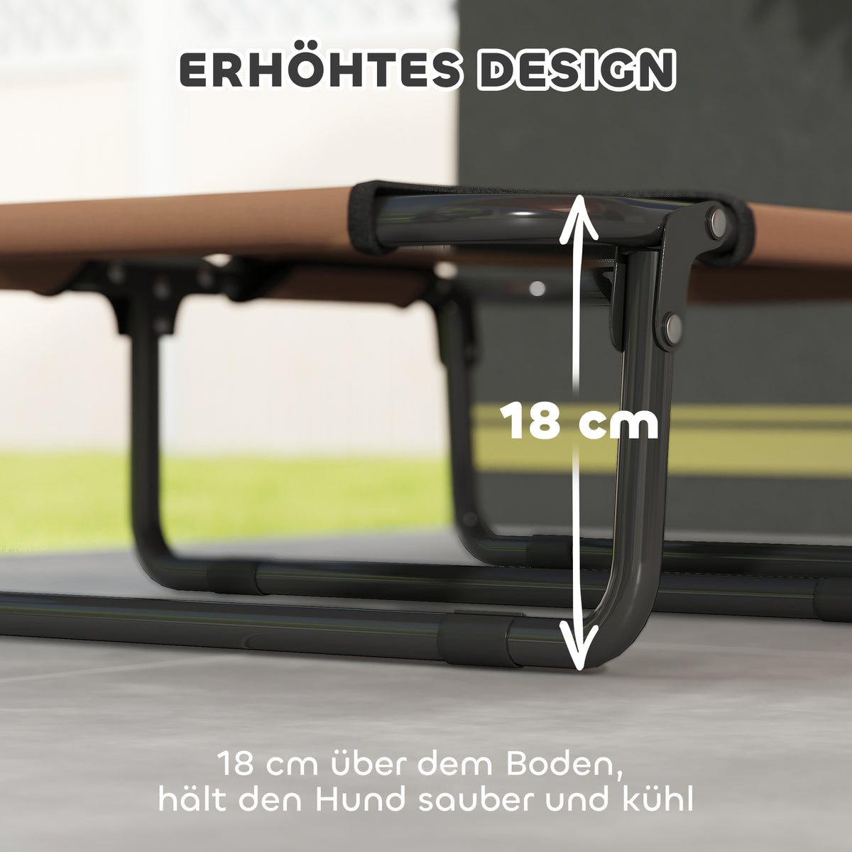 PawHut Erhöhtes Hundebett klappbar Haustierbett, Outdoor Hundeliege mit Netzdesign Kaffee Oxford 75 x 51 – Produktabbildung 4