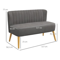 HOMCOM Sofa Retrodesign 2-Sitzer-Sofa, Holzbeine, 117 cm x 56,5 cm x 77 cm, Dunkelgrau – Produktabbildung 3