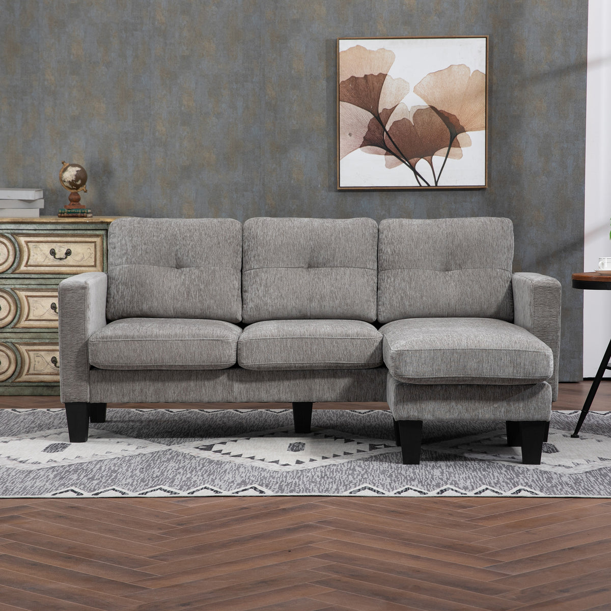 HOMCOM Ecksofa, Eck-Couch mit umkehrbarer Chaiselongue, Sofa in L-Form, Bezug in Leinenoptik, 186 x 130 – Produktabbildung 7