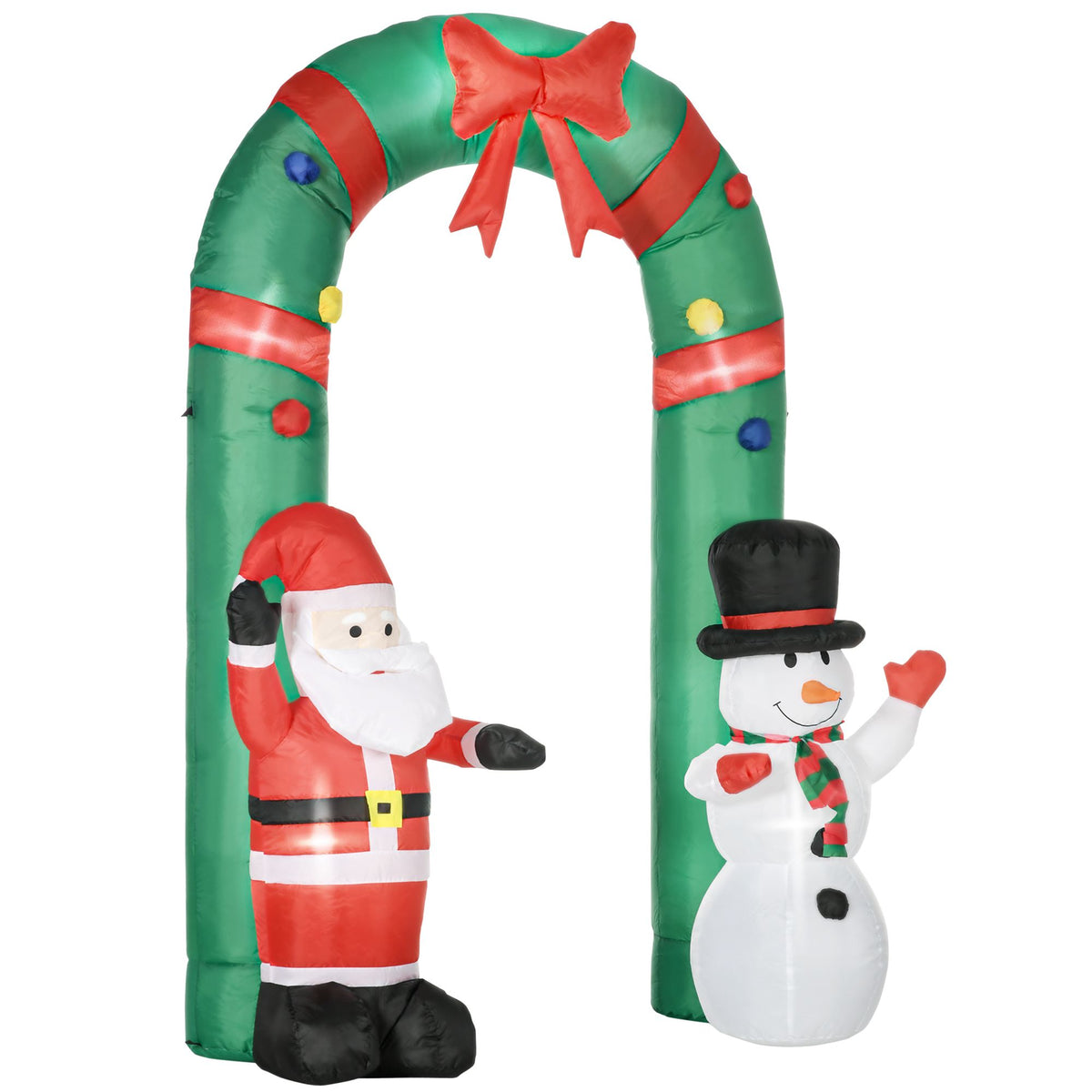 HOMCOM Aufblasbarer Torbogen mit Weihnachtsmann und Schneemann, LED-Beleuchtung, integriertes Gebläse, 198 x