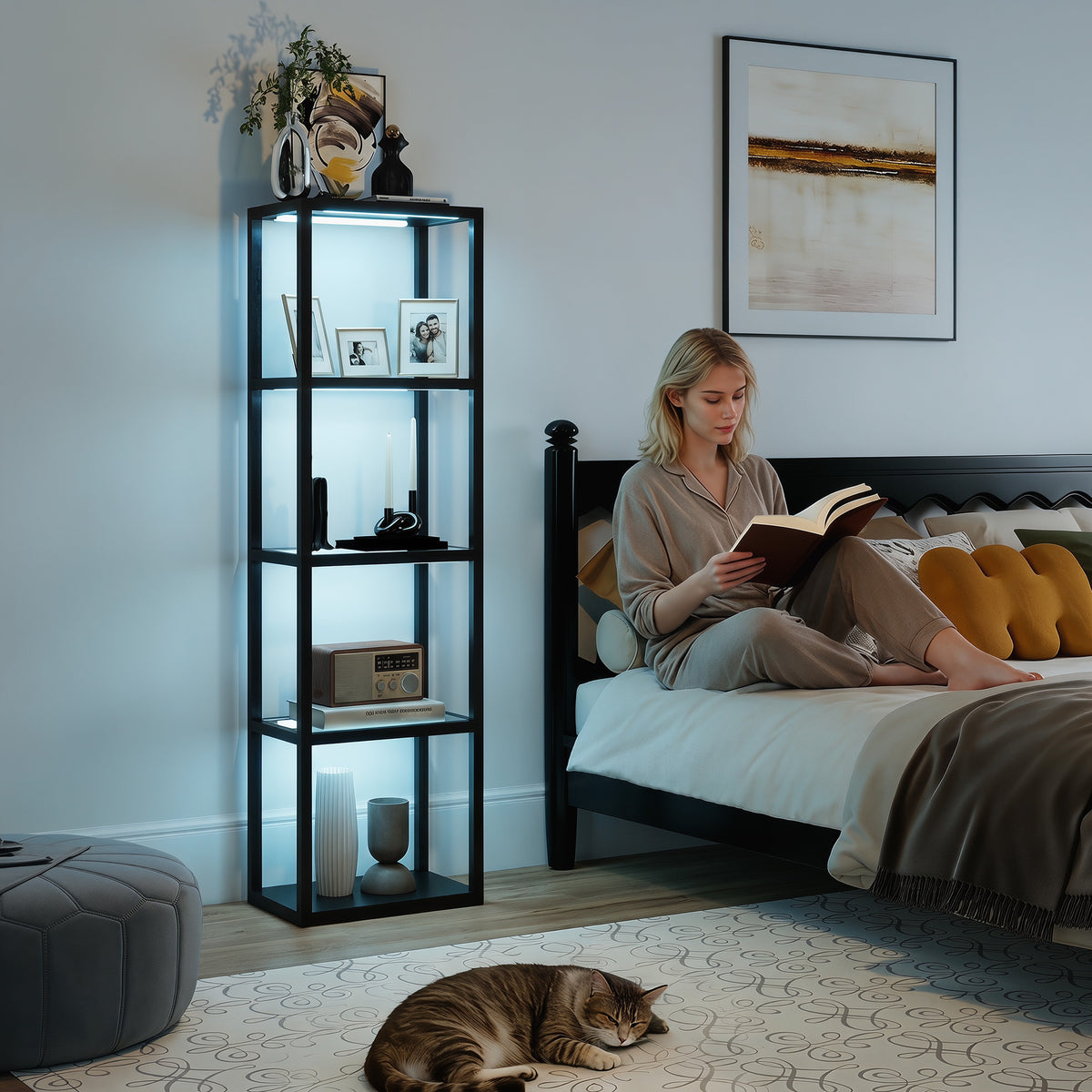 HOMCOM RGB Stehlampe mit Glasregalen, 4-Ebenen-LED-Stehleuchte mit Fernbedienung, Musiksynchronisation – Produktabbildung 2