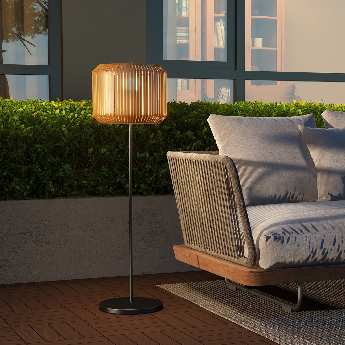Outsunny Rattan Außenleuchte, Solar Gartenlampe, Einschaltautomatik, LED, wetterfest, Metallrahmen, Ø34 – Produktabbildung 2
