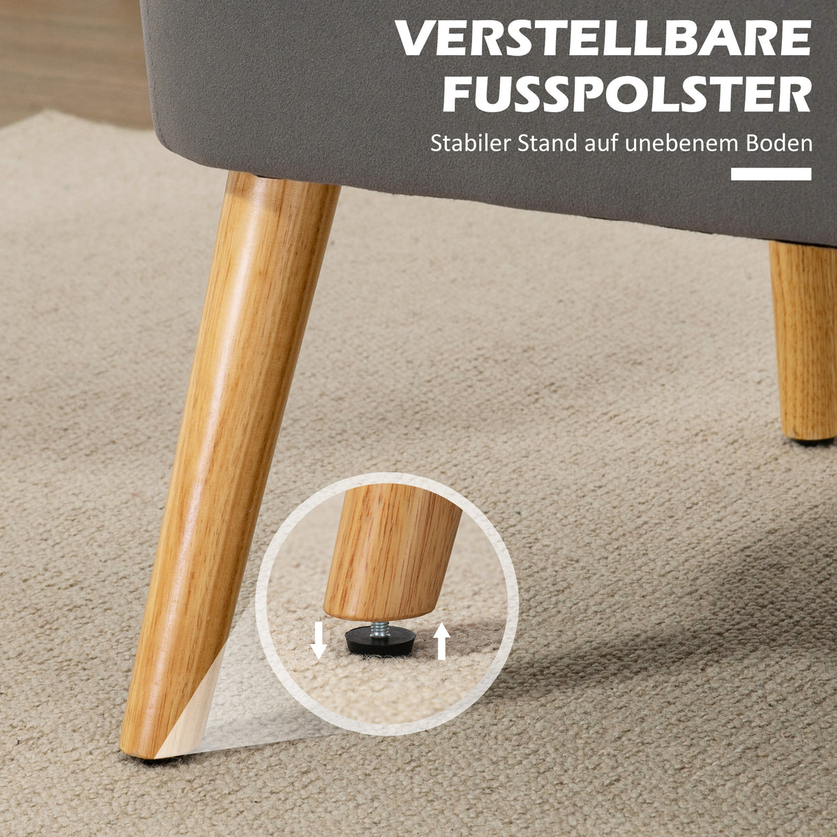 HOMCOM Sofa Retrodesign 2-Sitzer-Sofa, Holzbeine, 117 cm x 56,5 cm x 77 cm, Dunkelgrau – Produktabbildung 7