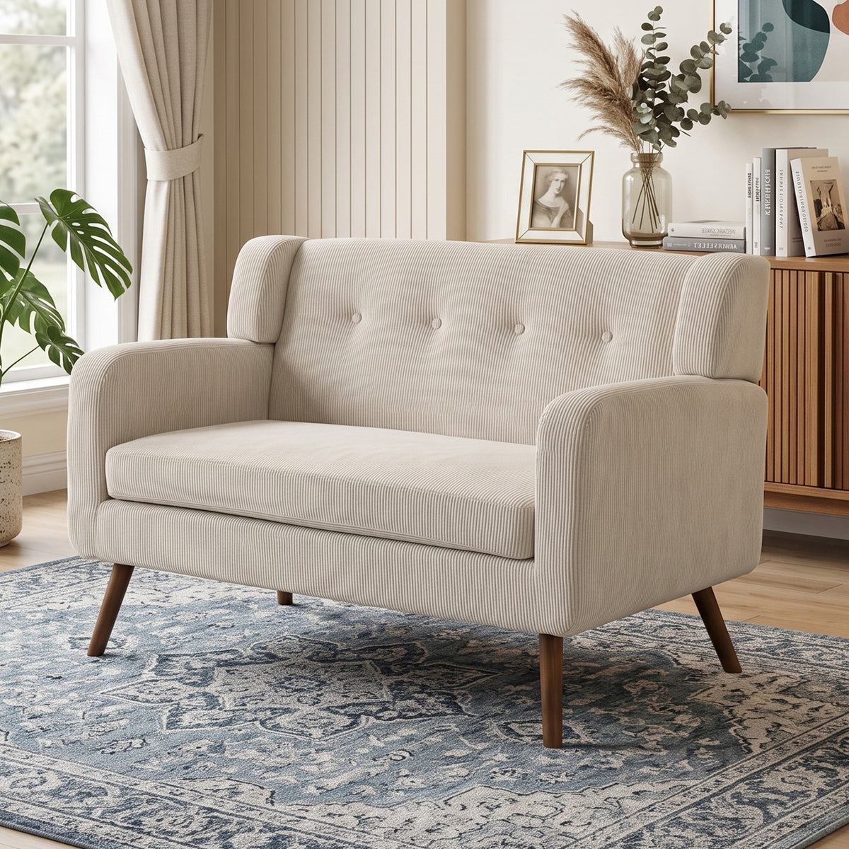 HOMCOM 2 Sitzer 118 cm Couch mit Cord-Optik, Knopfheftung Bequeme Modernes Polstersofa mit Holzbeinen – Produktabbildung 10