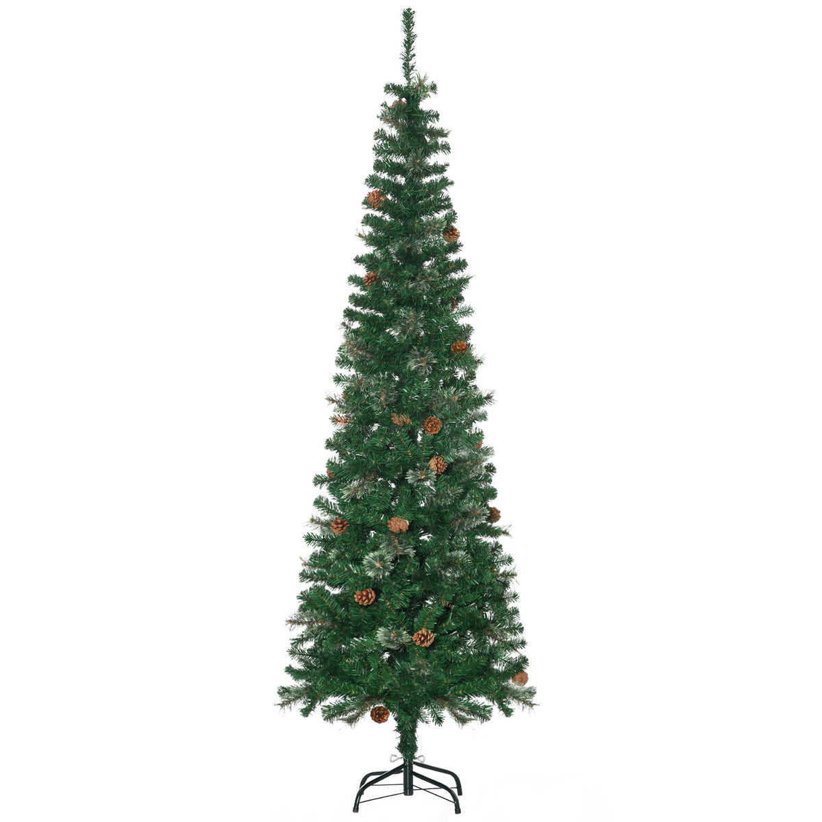 HOMCOM Künstlicher Weihnachtsbaum, schlank, Tannenzapfen, flammenhemmend, 54 x 195 cm, Grün