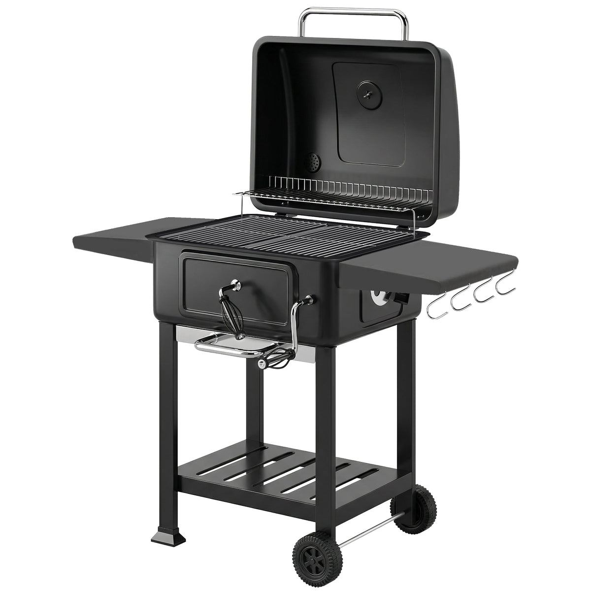 Outsunny Holzkohlegrill BBQ Smoker mit Deckel Thermometer höhenverstellbar Kohlepfanne Kamin Grillrost