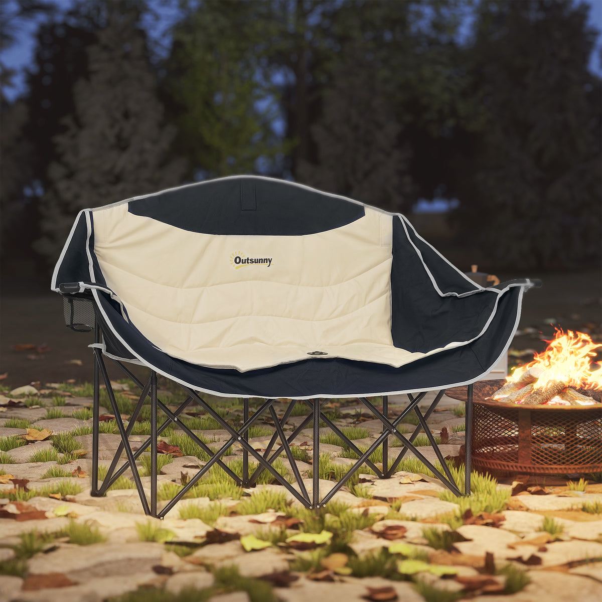 Outsunny Faltstuhl faltbar 2 Sitzer Campingstuhl mit Getränkehalter Tragetasche bis 250kg belastbar – Produktabbildung 2