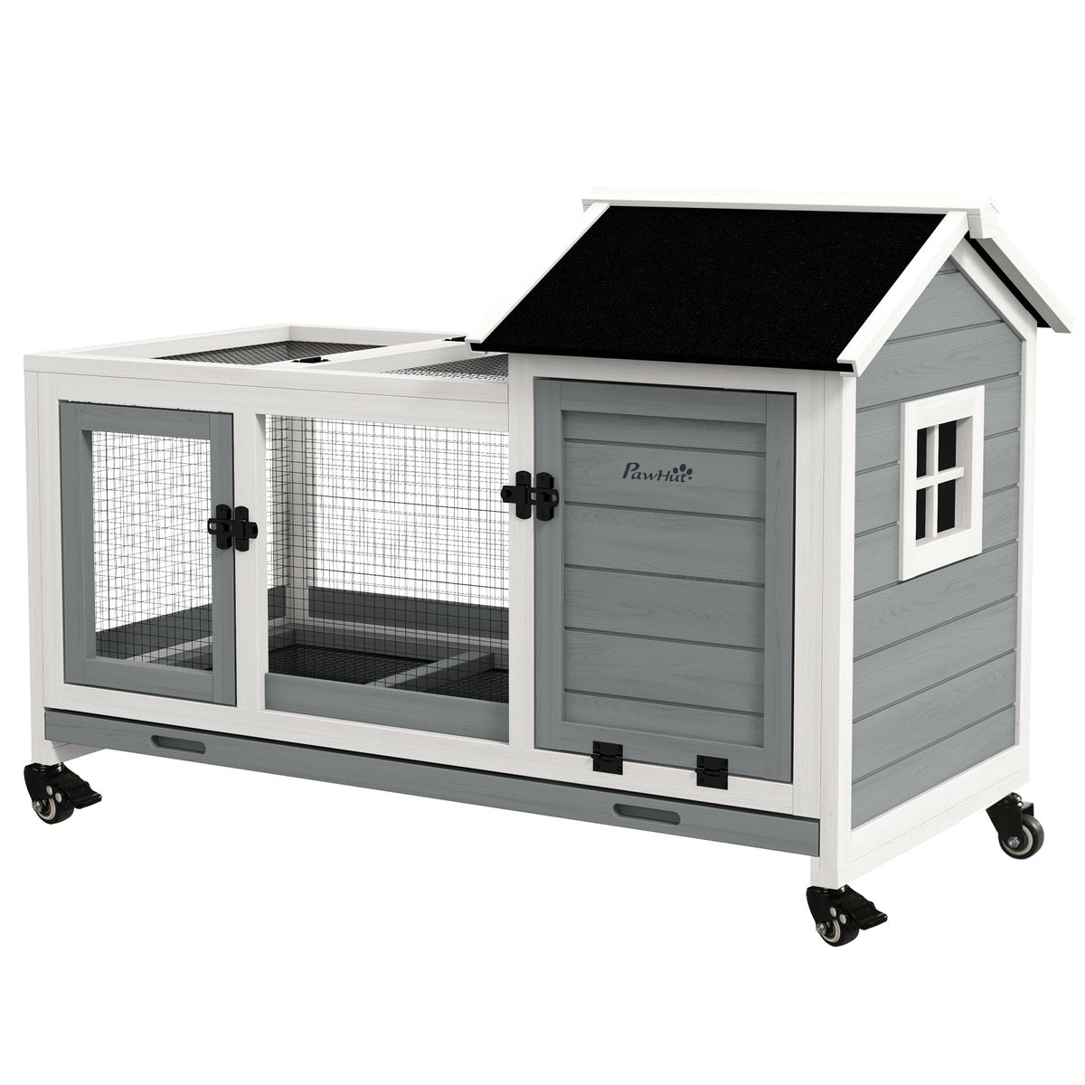 PawHut Kleintierstall für Zwergkaninchen, Meerschweinchen, mit Rädern, 108 x 58 x 73,5 cm, Grau