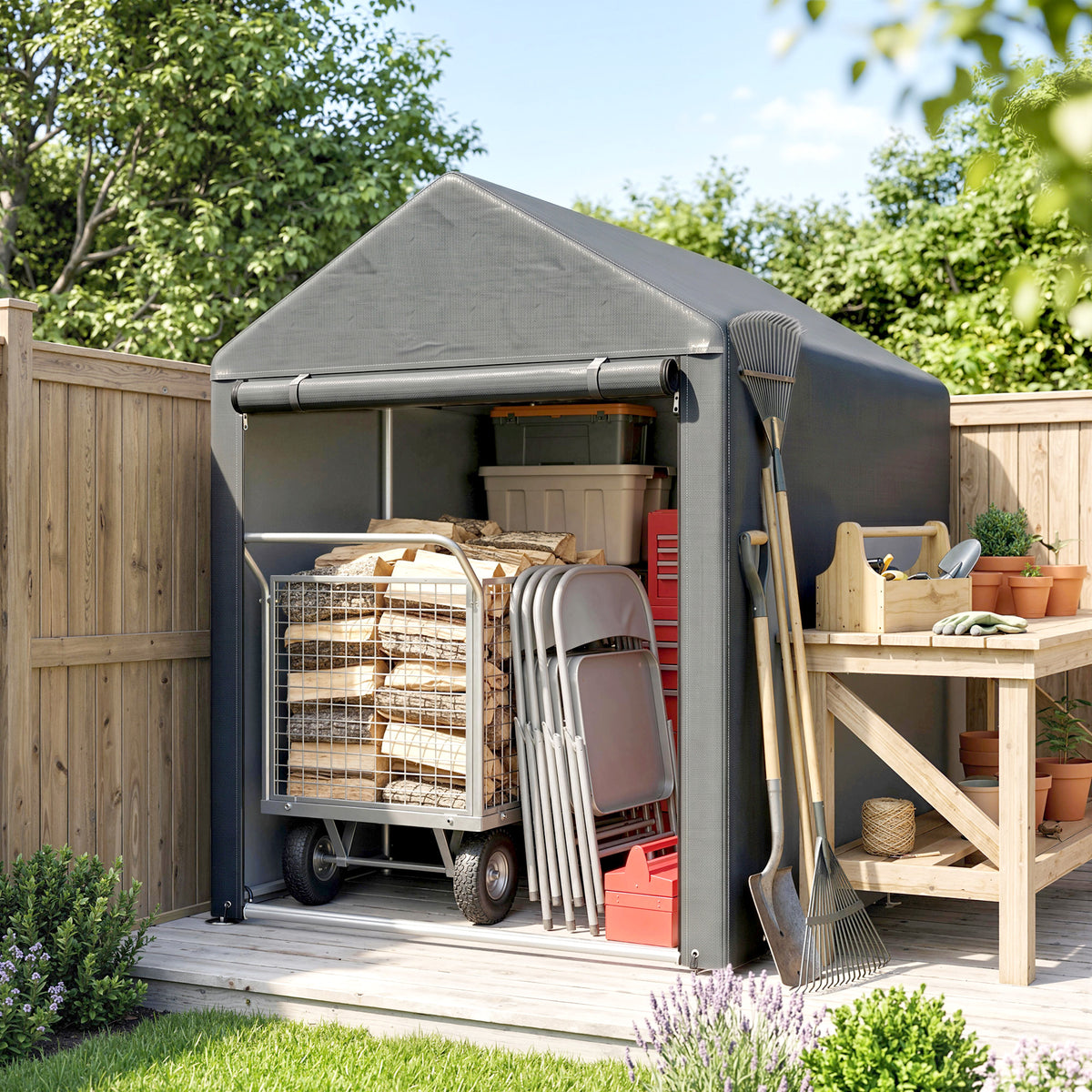 Outsunny Gartenschuppen, Lagerzelt, robust & wetterfest, Stahlrahmen, 1,2x1,8x1,6m, Dunkelgrau – Produktabbildung 2