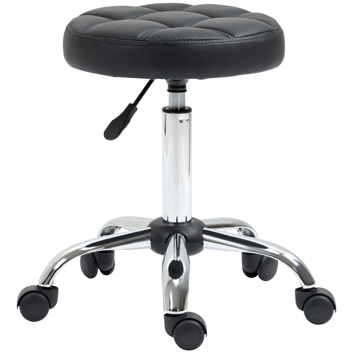 HOMCOM Drehhocker, Salonhocker, höhenverstellbar, Kunstleder, Steppdesign, Schwarz/Silber