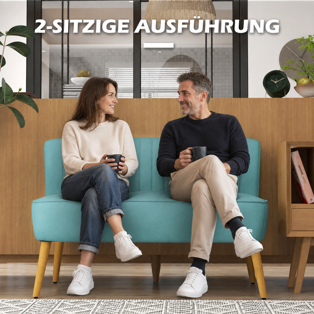 HOMCOM Sofa Retrodesign 2-Sitzer-Sofa, Holzbeine, 117 cm x 56,5 cm x 77 cm, Grün – Produktabbildung 6