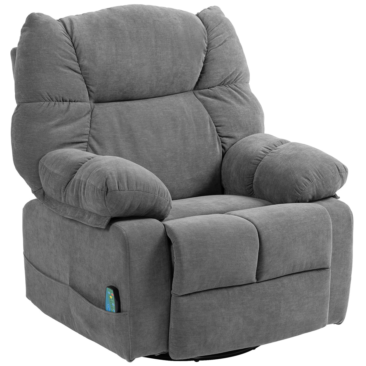 HOMCOM Relaxsessel mit Massagefunktion, Liegefunktion, Drehbarer Massagesessel, 4 Seitentaschen und