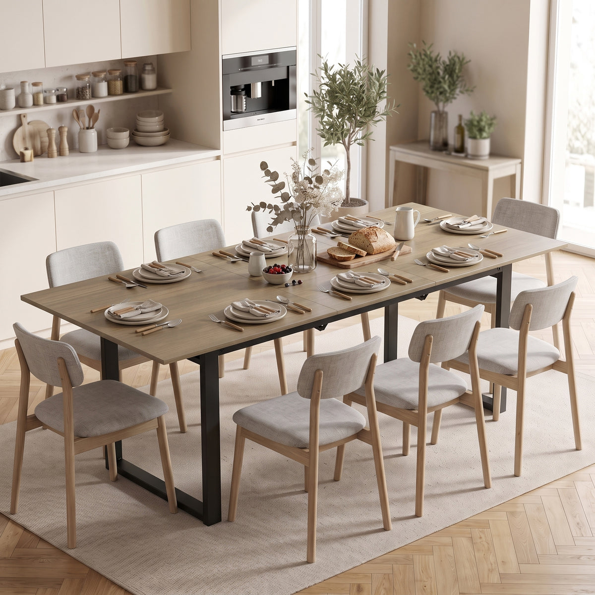 HOMCOM Ausziehbarer Esstisch 140-180 cm für 6-8 Personen, rechteckig im Industrial-Design mit – Produktabbildung 2