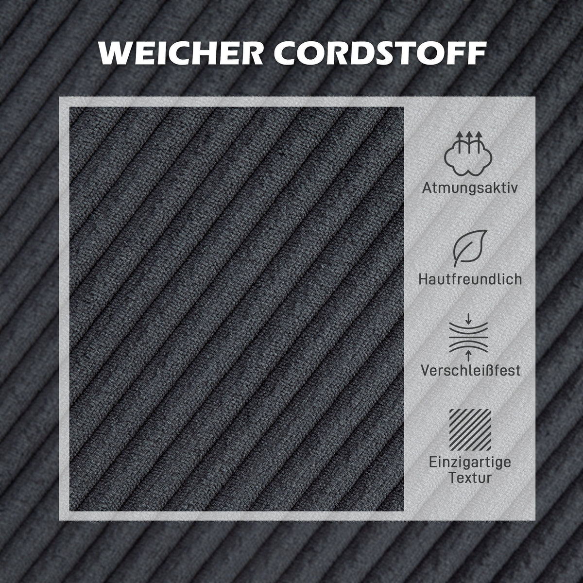 HOMCOM Ecksofa, L-förmiges 3-Sitzer-Sofa mit Chaiselongue, Holzkonstruktion, 8 Beine, Cordstoff – Produktabbildung 6